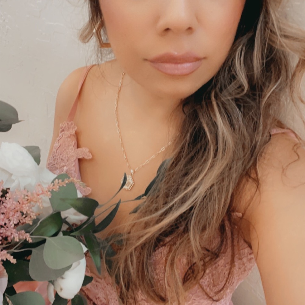 Dusty rose/blush pink bridesmaid chiffon dress with side slit in front - Picture 4 of 4